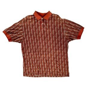 VTG Orange Art Deco Geometric Collared 1/4 Button Up Polo Golf Tee L